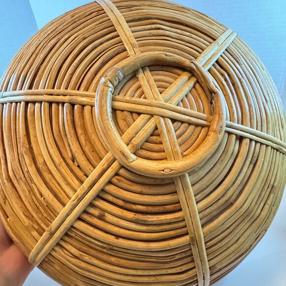Vintage MCM Gabrielle Crespi Style Pencil Reed Rattan Bamboo Bowl Round 14" diam - Picture 4 of 5